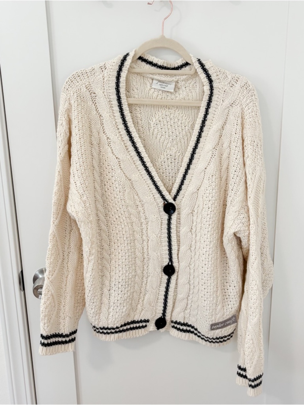 Taylor Swift Folklore Cardigan Cream Cable Knit Cardigan with Black Trim